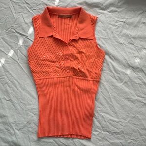 Y2K Belldini Sleeveless Button Down Shirt in Vibrant Orange